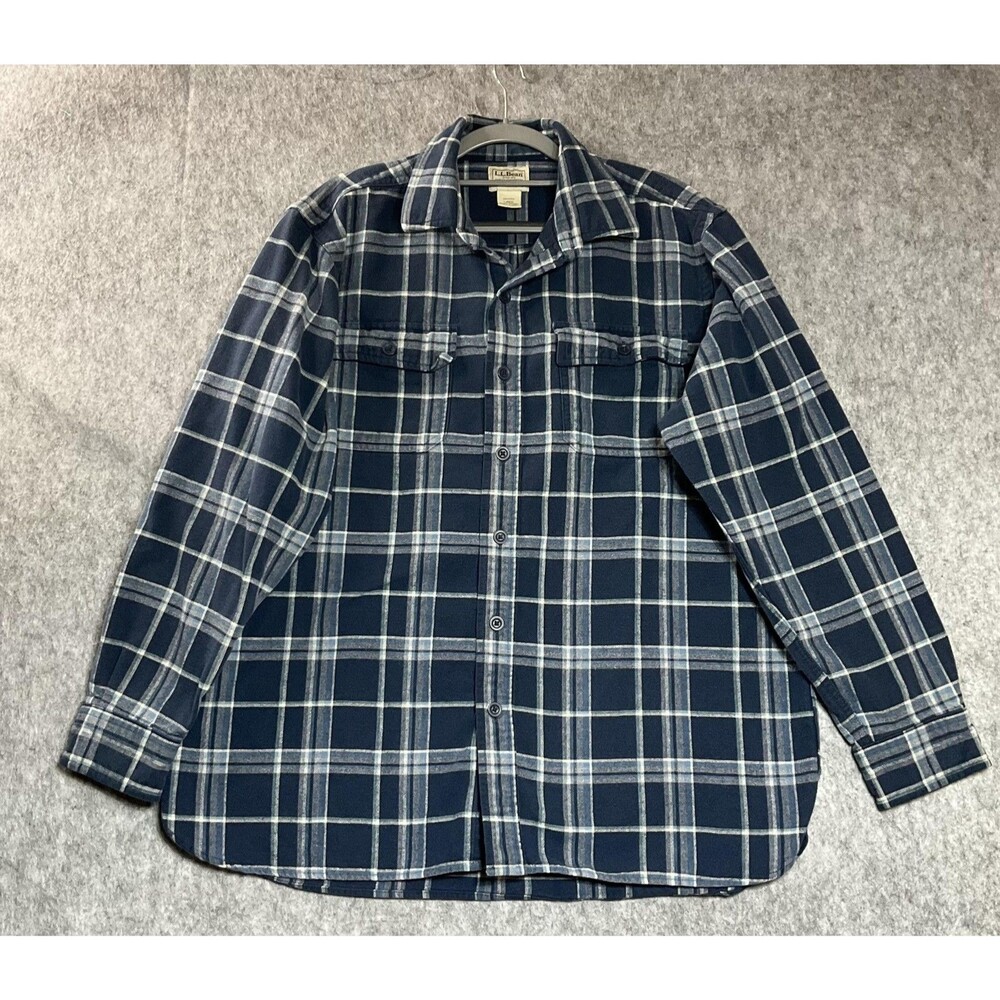 L.L.Bean Shirt Mens Large Blue Plaid Flannel Long Sleeve Outdoor Work Shacket
